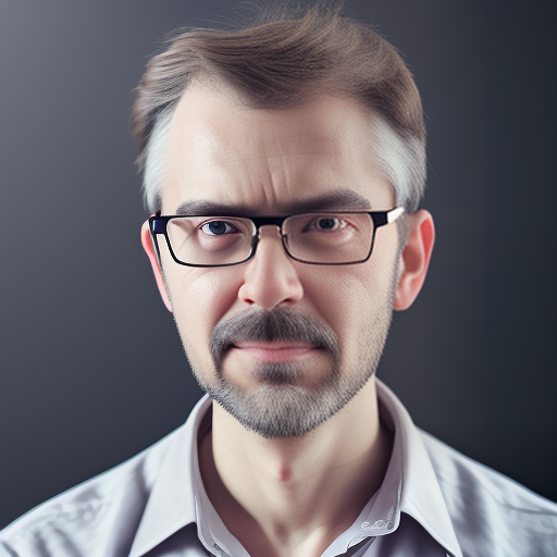 Close-up shot of a middle-aged man representing the Inquisitive Skeptic archetype. The man is depicted with glasses and a gray-haired beard. The image suggests that he doubts the reality of psychism but seeks a guide to explore the topic anyway.